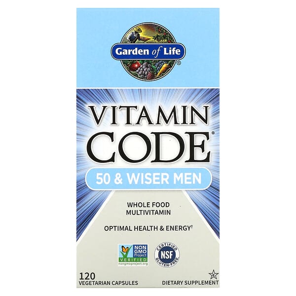 Garden of Life, Vitamin Code, Para hombres de 50 años y más sabios, Suplemento multivitamínico a base de alimentos integrales, 120 cápsulas vegetales