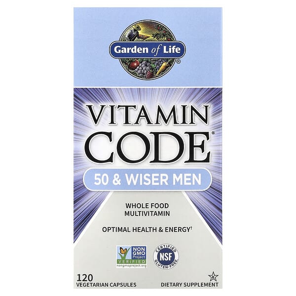 Garden of Life, Vitamin Code®, 50세 & Wiser Men, 천연 식품 종합비타민, 베지 캡슐 120정