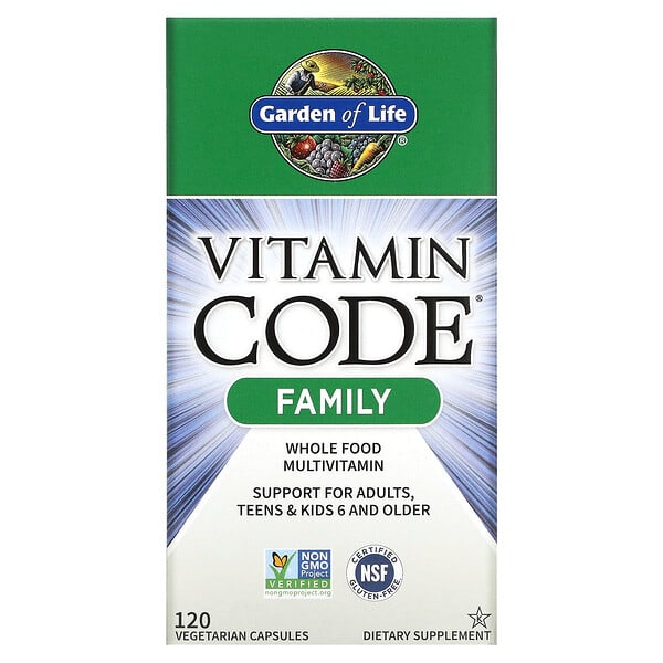 Garden of Life, Vitamin Code, мультивітаміни з цілих необроблених продуктів для всієї родини, 120 вегетаріанських капсул