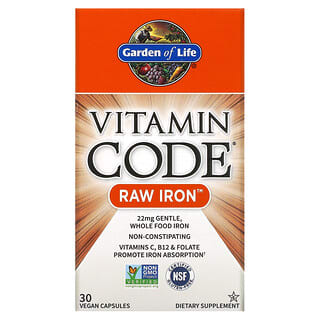 Garden of Life, Vitamin Code（ビタミンコード）、RAW（未加工）鉄、ビーガンカプセル30粒
