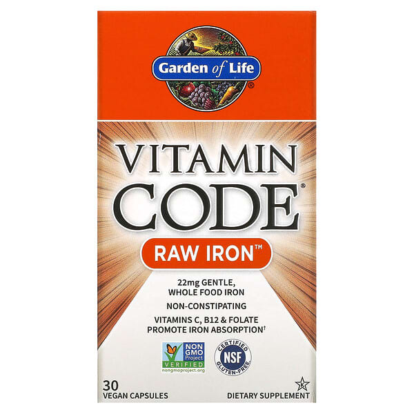 غاردن أوف لايف‏, Vitamin Code، RAW Iron، 30 كبسولة نباتية