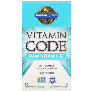 Garden of Life, Vitamin Code，原始维生素 E 素食胶囊，60 粒素食胶囊