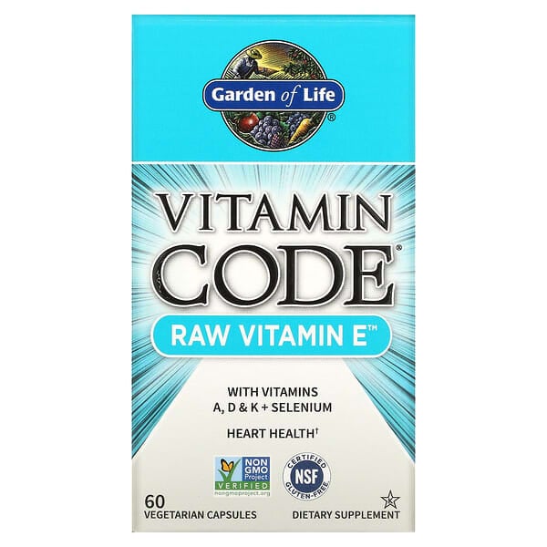 Garden of Life, Vitamin Code，原始維生素 E 素食膠囊，60 粒素食膠囊