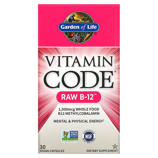 Garden of Life, Vitamin Code, RAW B-12, необроблений вітамін B12, 30 веганських капсул