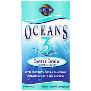 Garden of Life, Oceans 3, Better Brain with OmegaXanthin™, препарат для поддержки мозга с омега-ксантином , 90 мягких желатиновых капсул