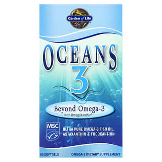 Garden of Life, Oceans 3，超越含有歐米茄葉黃素的歐米茄3魚油軟膠囊， 60粒