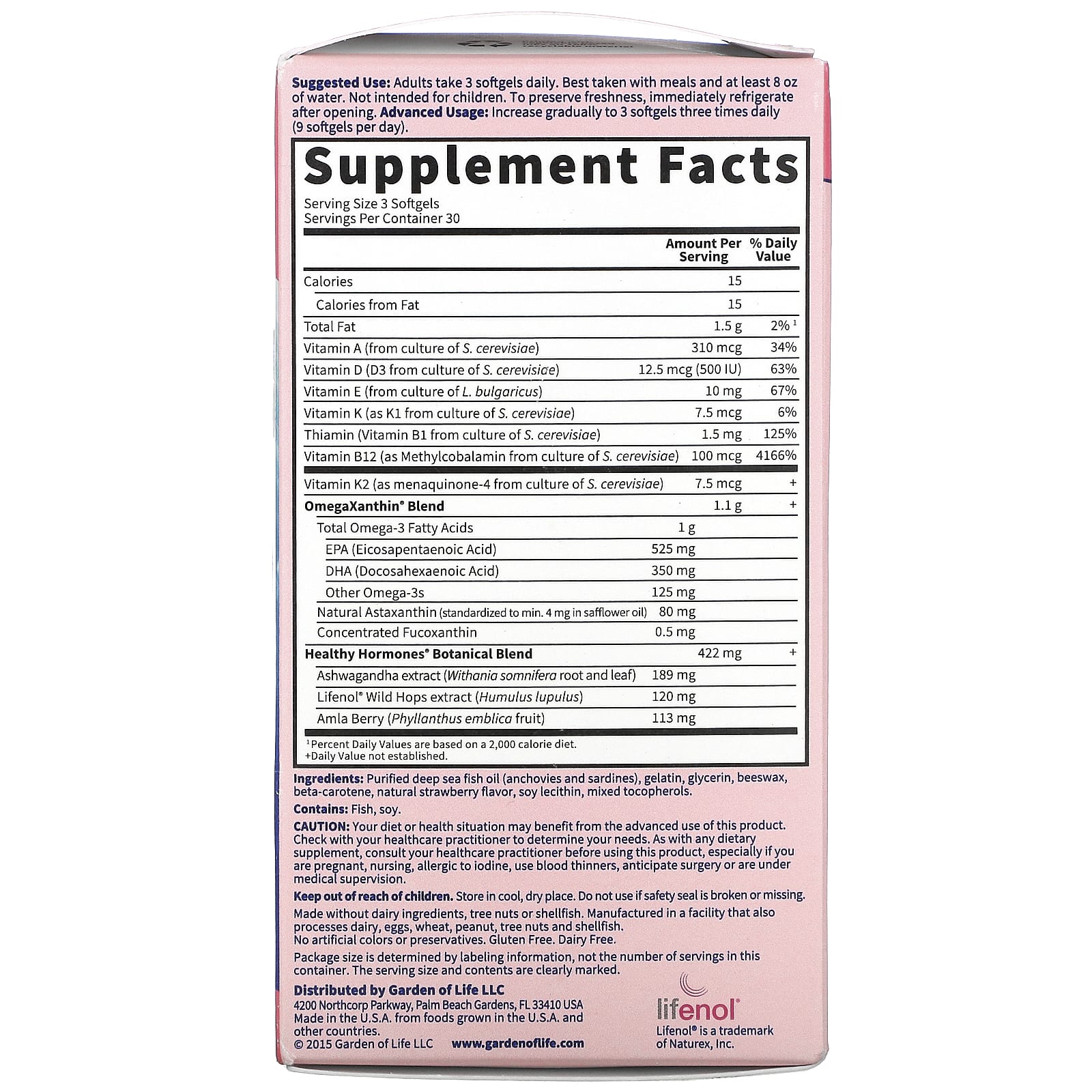 Garden of Life, Oceans 3, Healthy Hormones with OmegaXanthin, 90 Softgels