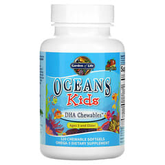 Garden of Life, Oceans Kids, DHA Chewables, від 3 років і старше, смак ягід і лайма, 120 мг, 120 жувальних капсул