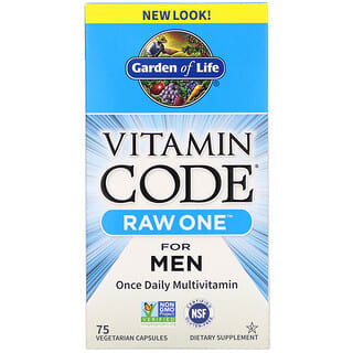 Garden of Life, Vitamin Code，RAW One，男性專用每日一粒未加工態複合維生素，75 粒素食膠囊