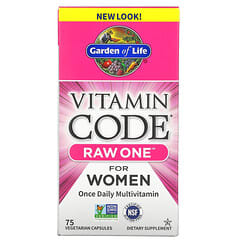 Garden of Life‏, Vitamin Code‏, Raw One, מולטי-ויטמין לנשים לנטילה פעם ביום, 75 כמוסות צמחיות