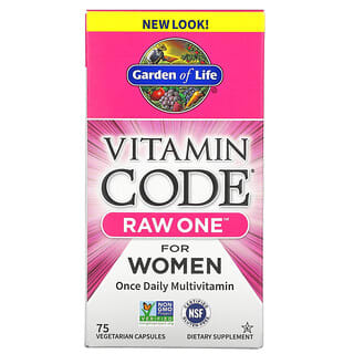 Garden of Life, Vitamin Code Raw One วิตามินรวมรับประทานวันละครั้งสำหรับผู้หญิง บรรจุแคปซูลมังสวิรัติ 75 แคปซูล