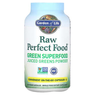 Garden of Life, RAW Perfect Food（ローパーフェクトフード）、グリーンスーパーフード、グリーンジュース粉末、ビーガンカプセル240粒