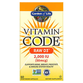 Garden of Life, Vitamin Code（ビタミンコード）、RAW D3（ローD3）、50mcg（2,000 IU）、ベジカプセル60粒
