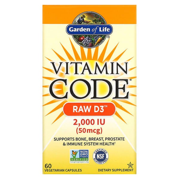 غاردن أوف لايف‏, Vitamin Code, RAW D3، بحجم 50 مكجم (2000 وحدة دولية)، 60 كبسولة نباتية