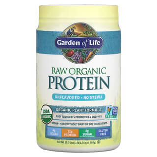 Garden of Life, Proteína orgánica cruda RAW, Fórmula vegetal orgánica, Sin sabor, 560 g (19,75 oz)
