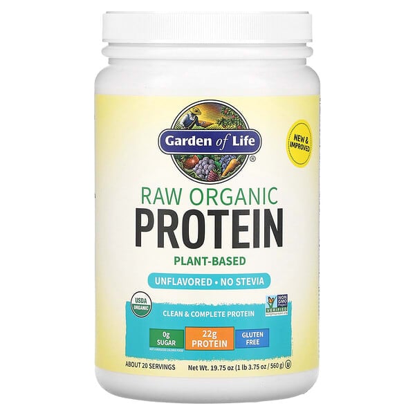 Garden of Life, RAW Organic Protein, Plant-Based, Unflavored, 19.75 oz (560 g)