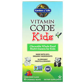 Garden of Life, Vitamin Code، للأطفال، فيتامينات متعددة من الأغذية الكاملة قابلة للمضغ، نكهة التوت والكرز، 30 قطعة قابلة للمضغ على شكل دب