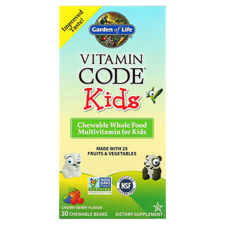 Garden of Life, Vitamin Code, для детей, жевательные цельнопищевые мультивитамины, вишня, 30 жевательных мишек