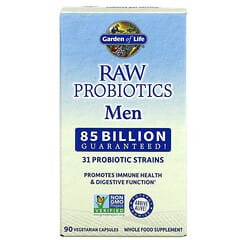 Garden of Life, RAW Probiotics（未加工プロバイオティクス）、男性用、850億の生きた培養菌、ベジカプセル90粒