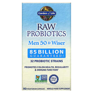 Garden of Life, Probiotiques RAW, Hommes de 50 ans et plus sages, 85 milliards de cultures vivantes, 90 capsules végétariennes