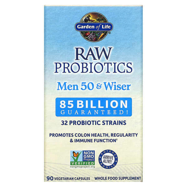 Garden of Life, RAW Probiotics, Suplemento para hombres de 50 años y más sabios, 85.000 millones de cultivos vivos, 90 cápsulas vegetales