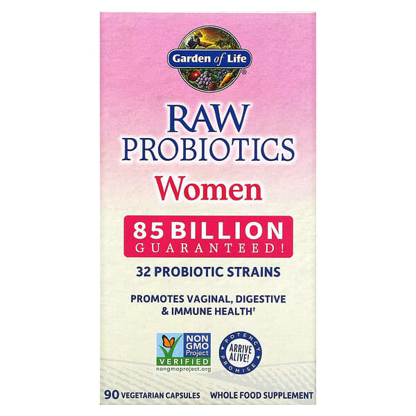 Garden of Life, RAW Probiotics（未加工プロバイオティクス）、女性用、850億CFU、ベジカプセル90粒