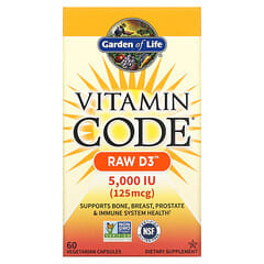 غاردن أوف لايف‏, Vitamin Code، RAW D3، 5000 وحدة دولية، 60 كبسولة نباتية