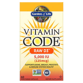 Garden of Life, Vitamin Code，RAW D3，125 微克（5,000 国际单位），60 粒素食胶囊