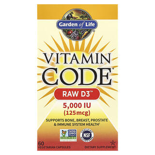 Garden of Life, Vitamin Code, RAW D3, 125 µg (5000 UI), 60 capsules végétariennes