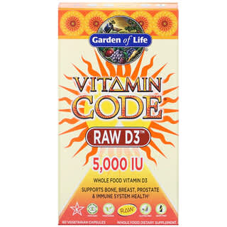Garden of Life, Vitamin Code，RAW D3，125 微克（5,000 國際單位），60 粒素食膠囊
