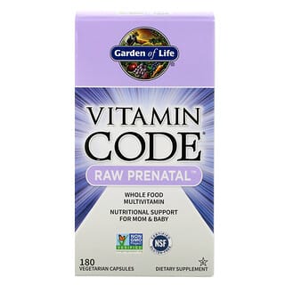 Garden of Life‏, Vitamin Code, Raw Prenatal, תוסף עם מרכיבים גולמיים לנשים טרום-לידה, 180 כמוסות צמחיות