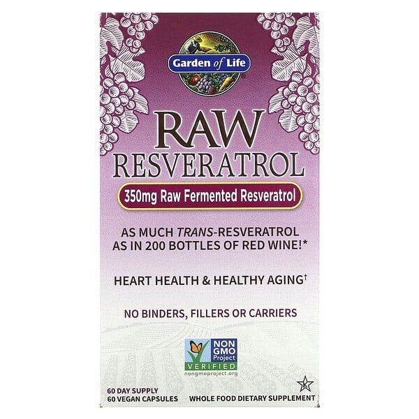 غاردن أوف لايف‏, RAW Resveratrol، 350 ملجم، 60 كبسولة نباتية