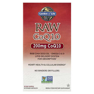 Garden of Life, RAW CoQ10, 200 мг, 60 веганских капсул