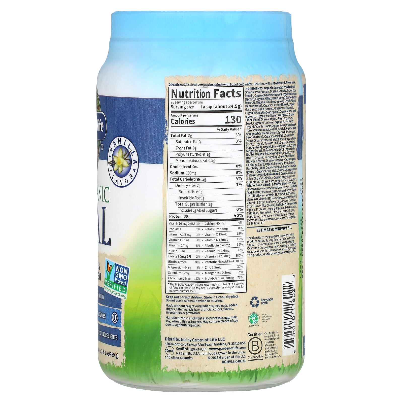 Garden Of Life RAW Organic Meal Shake Meal Replacement Vanilla 2 