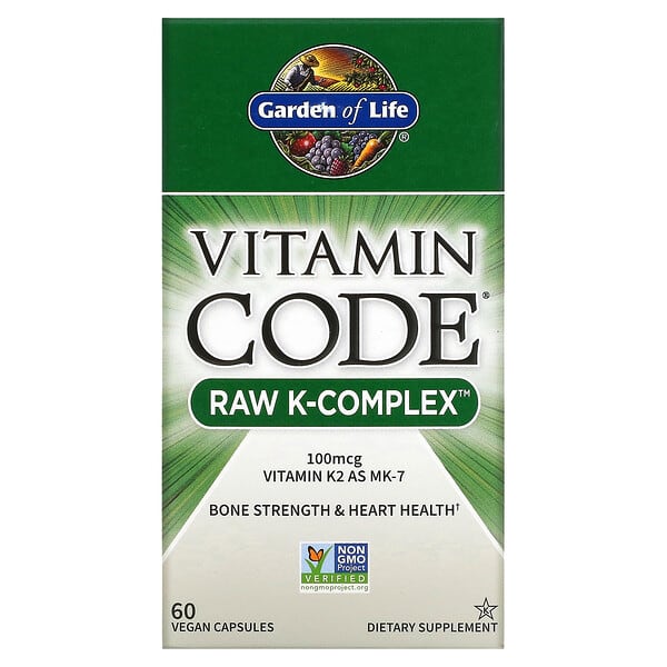 Garden of Life, Vitamin Code（ビタミンコード）、RAW K-Complex（RAW K-コンプレックス）、ヴィーガンカプセル60粒