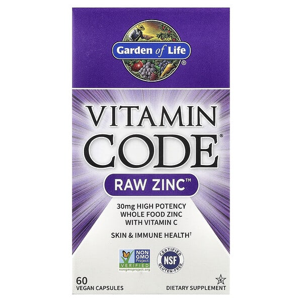 Garden of Life, Vitamin Code，Raw Zinc，60 粒全素膠囊