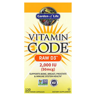 Garden of Life, Vitamin Code（ビタミンコード）、RAW D3（ローD3）50mcg（2000 IU）、ベジカプセル120粒