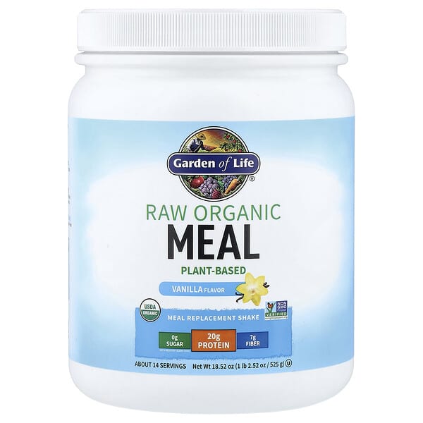 Garden of Life, 무가공 유기농 식사 대용 셰이크, 바닐라, 525g(18.52oz)
