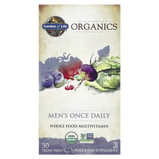 Garden of Life, Organics, Suplemento multivitamínico a base de alimentos integrales de una ingesta diaria para hombres, 30 comprimidos veganos