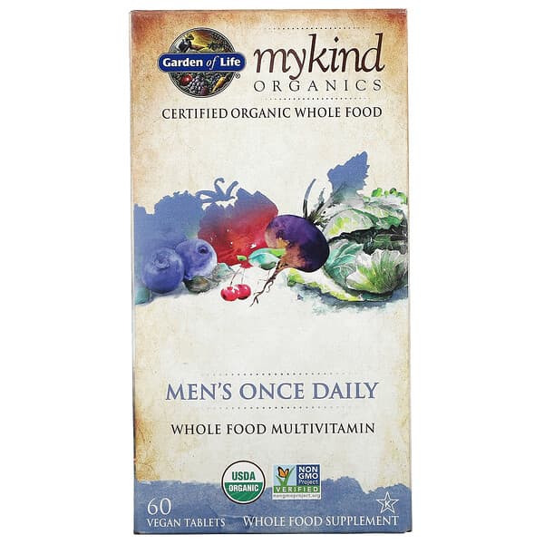 Garden of Life, MyKind Organics, Men's Once Daily, Whole Food Multivitamin, 60 Vegan Tablets