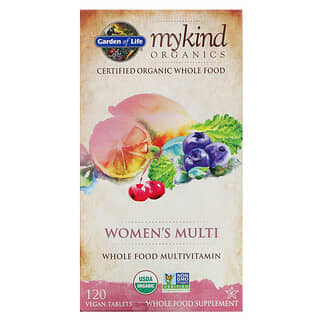 Garden of Life, MyKind Organics, Suplemento multivitamínico para mujeres, 120 comprimidos veganos