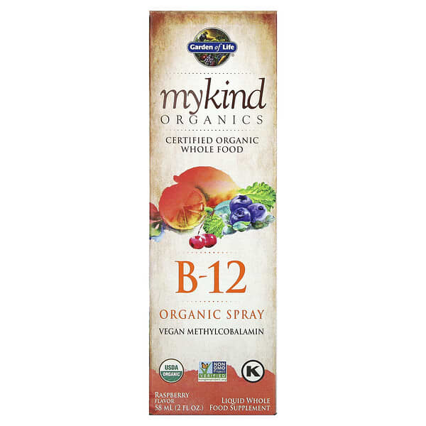 Garden of Life, MyKind Organics，維生素 B12 有機噴霧，樹莓，2 液量盎司（58 毫升）