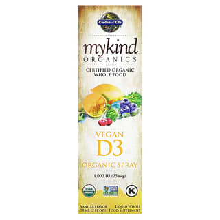 Garden of Life, MyKind Organics, Spray orgánico de vitamina D3 vegana, Vainilla, 25 mcg (1000 UI), 58 ml (2 oz. líq.)
