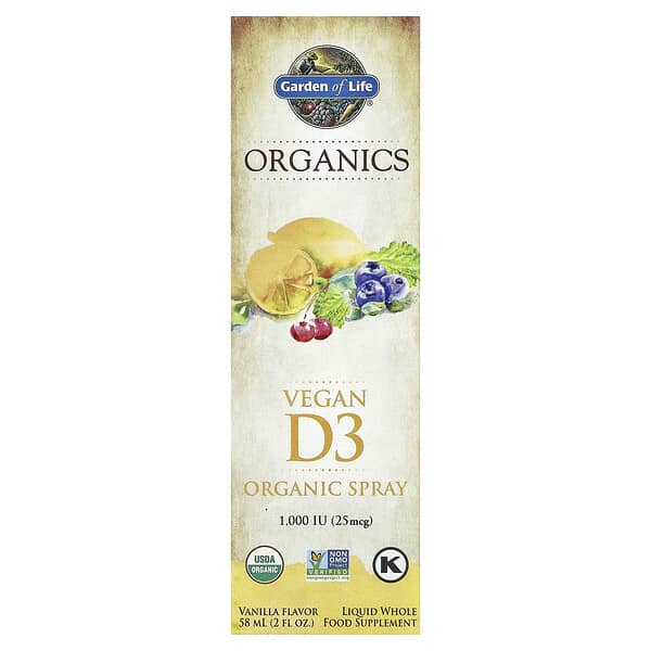 Garden of Life Vegan D3 Organic Spray, Vanilla, 2 fl oz (58 ml)