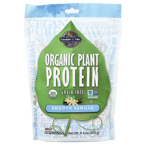 Organic Plant Protein, Grain Free, Smooth Vanilla, 9.4 oz (265 g)