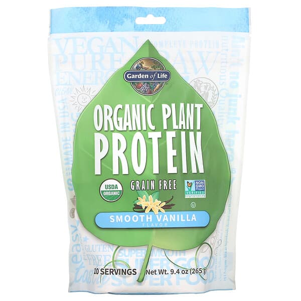 Garden of Life, Organic Plant Protein, Grain Free, Smooth Vanilla, 9.4 ...