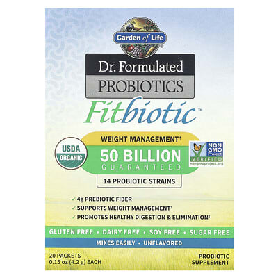 Garden of Life, Dr. Formulated Probiotics, Fitbiotic™, Unflavored, 50 Billion CFU, 20 Packets, 0.15 oz (4.2 g) Each