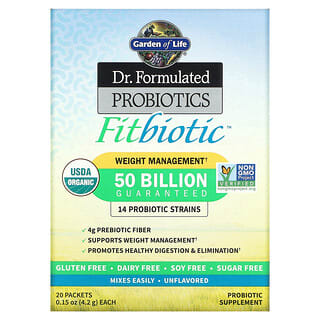 Garden of Life, Dr. Formulated Probiotics Fitbiotic, Unflavored, 20 Packets, 0.15 oz (4.2 g) Each