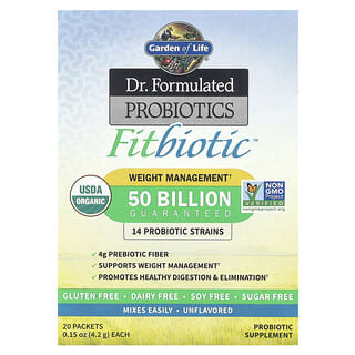 Garden of Life, Dr. Formulated Probiotics Fitbiotic, органический продукт, смесь пробиотиков, без добавок, 20 пакетиков по 4,2 г (0,15 унции)