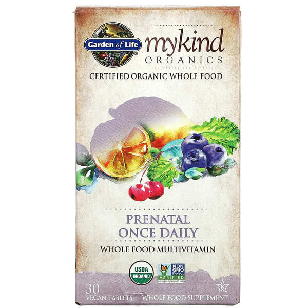 Garden of Life, MyKind Organics，產前複合維生素和礦物質，每日一片，30 片素食片